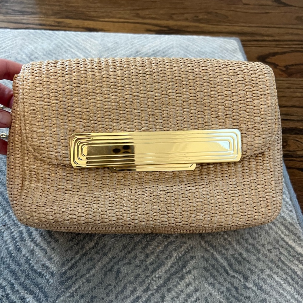 Lauren Merkin woven straw crossbody/clutch with chain strap